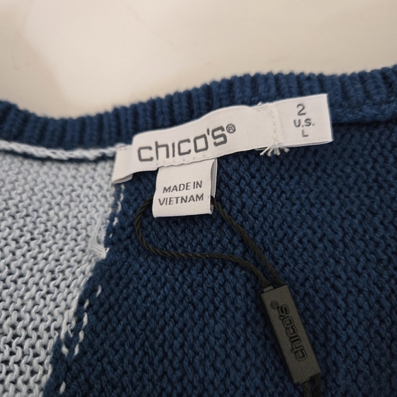 Chico's Women Sz 2 V-neck Dolman Sleeve "Seaport Multicolor Pullover Sweater - Picture 2 of 9